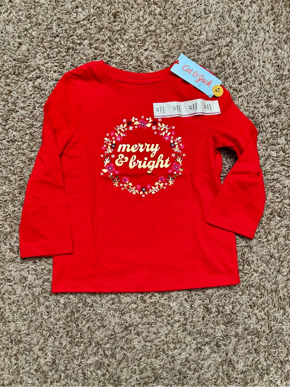 Cat & Jack Red Long-Sleeve "Merry & Bright" Tee